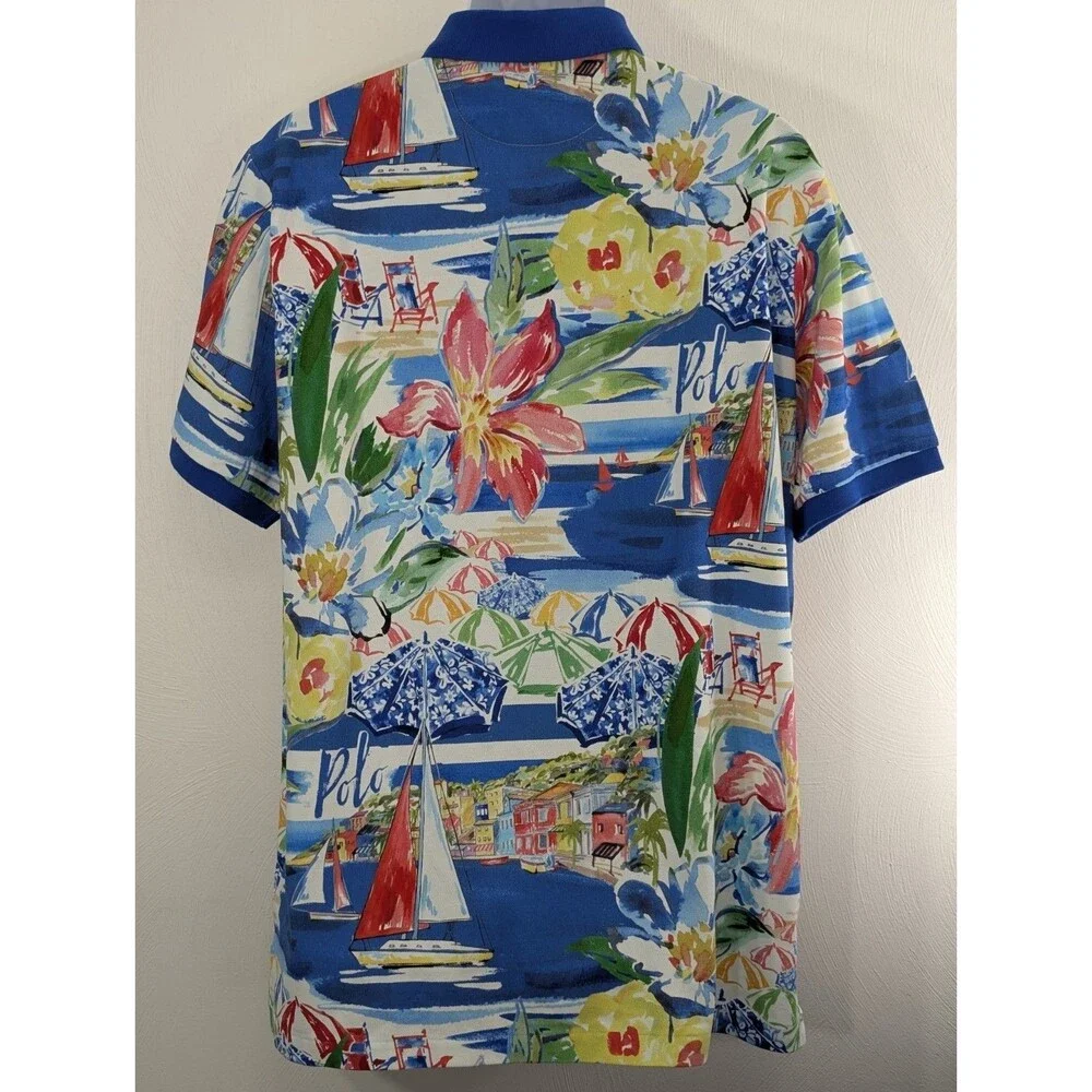 New Polo Ralph Lauren Men's L Riviera Print Mesh Polo Shirt Vacation Sailing